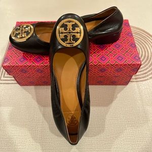 Beautiful Tory Burch soft leather miller wheel shoes with a small 1 inch heel.